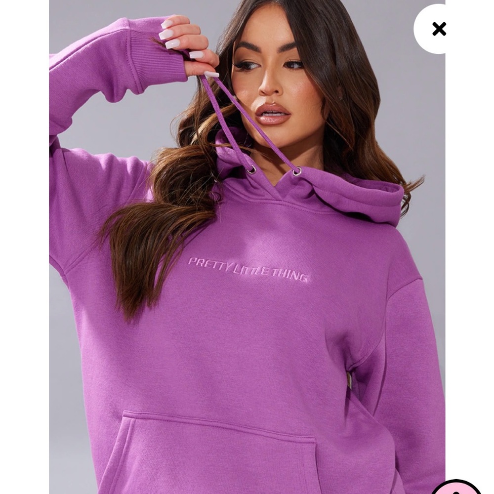 Pretty Little Thing PLT Purple Embroidered Logo Graphic Hoodie